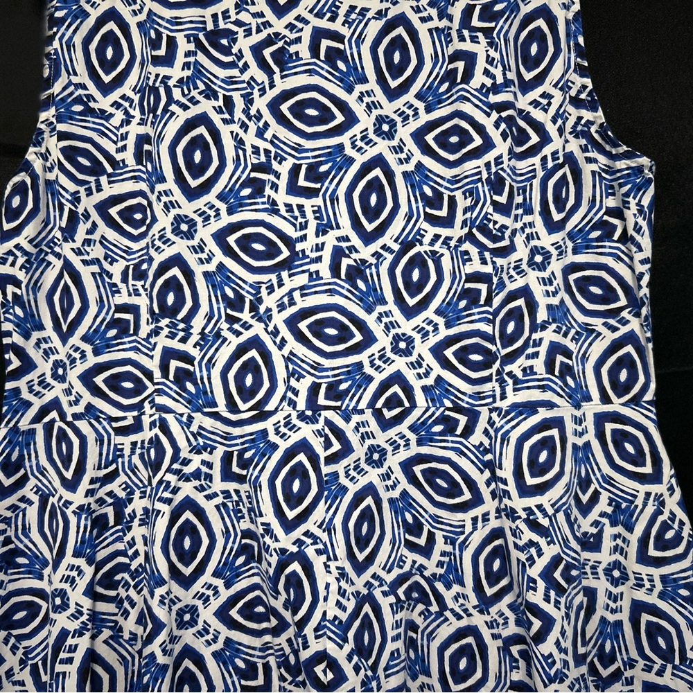 Vintage KSL Karin Stevens Sleeveless Button Down Geometric Blue Dress Size 16 - Picture 12 of 13